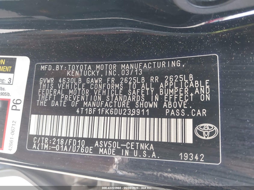 2013 TOYOTA CAMRY LE - 4T1BF1FK6DU239911