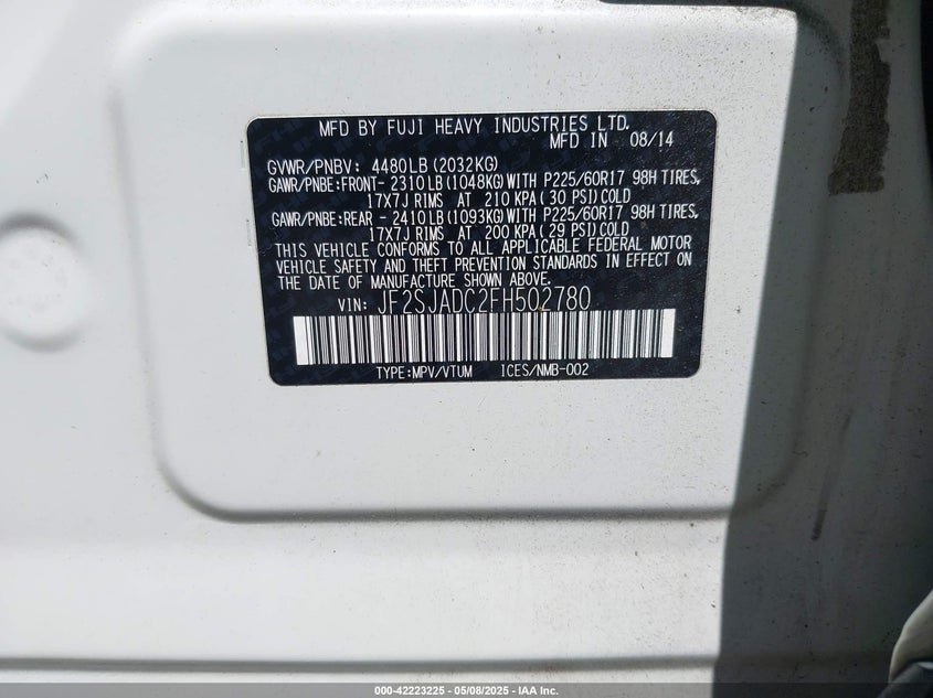 2015 SUBARU FORESTER 2.5I PREMIUM - JF2SJADC2FH502780