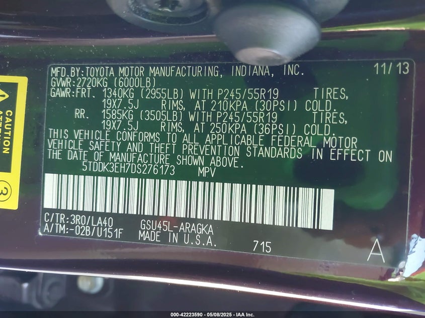 2013 TOYOTA HIGHLANDER LIMITED V6 - 5TDDK3EH7DS276173