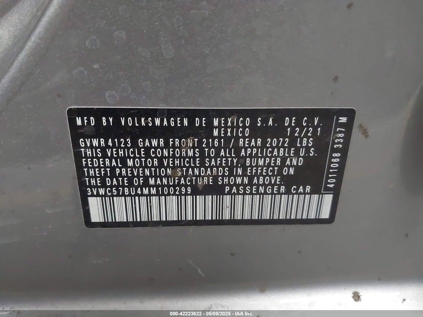 2021 VOLKSWAGEN JETTA(VIN: 3VWC57BU4MM100299