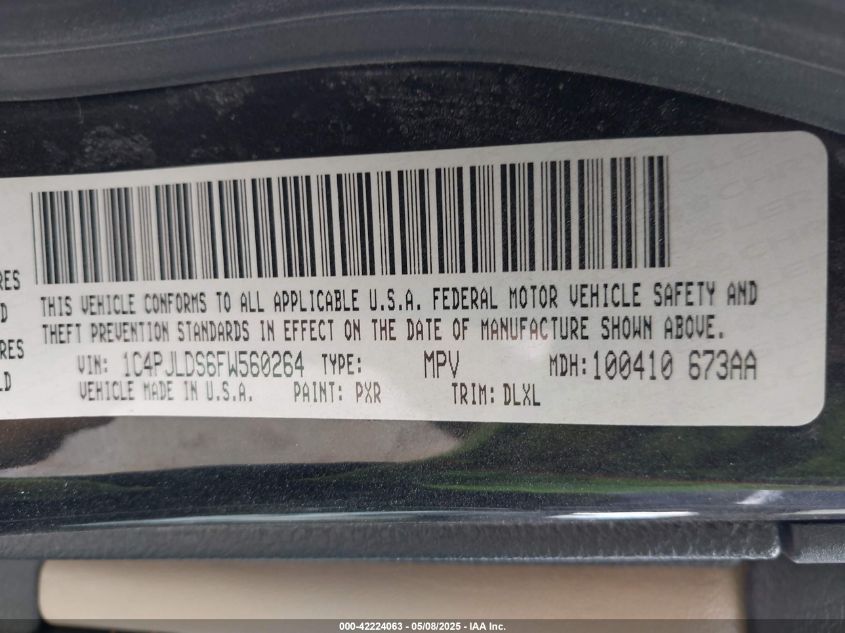 2015 Jeep Cherokee Limited VIN: 1C4PJLDS6FW560264 Lot: 42224063