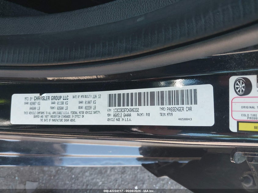 2012 CHRYSLER 200 VIN: 1C3CCBCB7CN306332