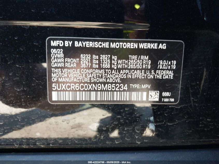 2022 BMW X5 - 5UXCR6C0XN9M85234