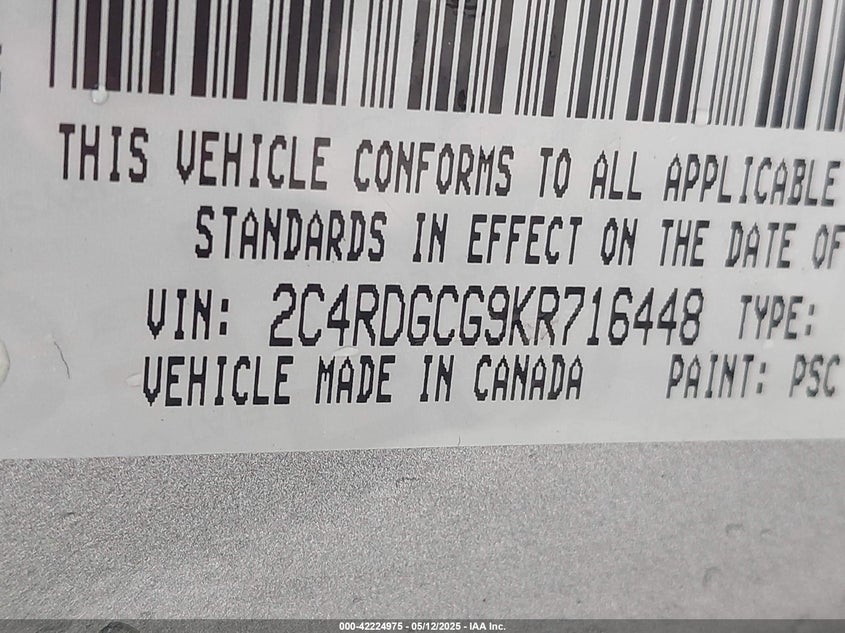 2019 DODGE GRAND CARAVAN SXT - 2C4RDGCG9KR716448