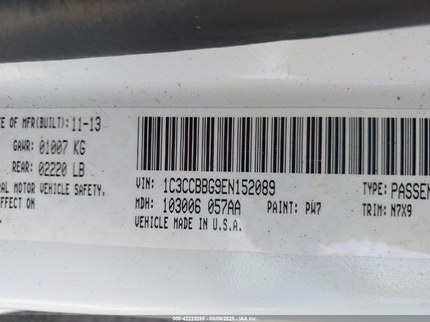 2014 Chrysler 200 Touring VIN: 1C3CCBBG9EN152089 Lot: 42225265