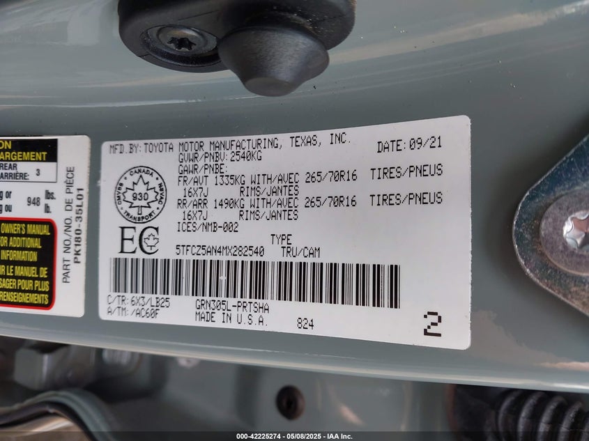 2021 TOYOTA TACOMA - 5TFCZ5AN4MX282540