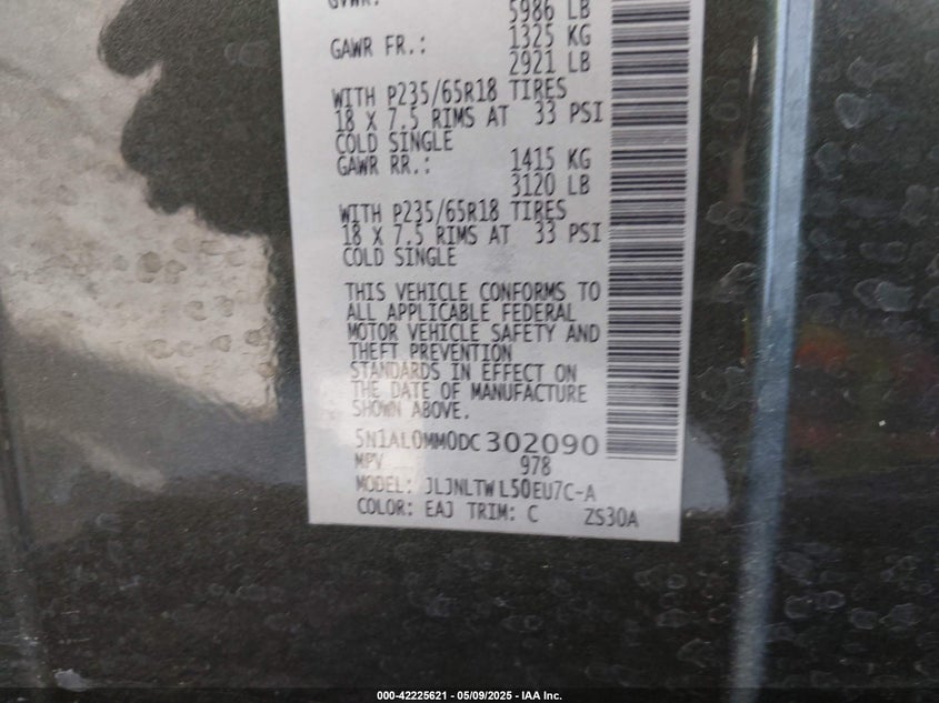 2013 INFINITI JX35 VIN: 5N1AL0MM0DC302090