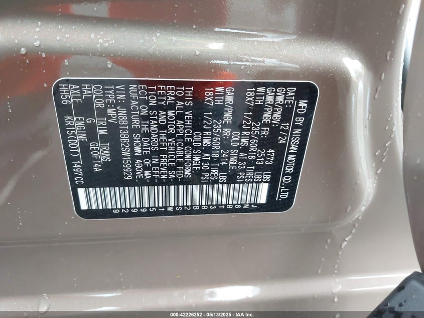 2025 NISSAN ROGUE 1.5L I-3 DI, DOHC, V(VIN: JN8BT3BB2SW159929