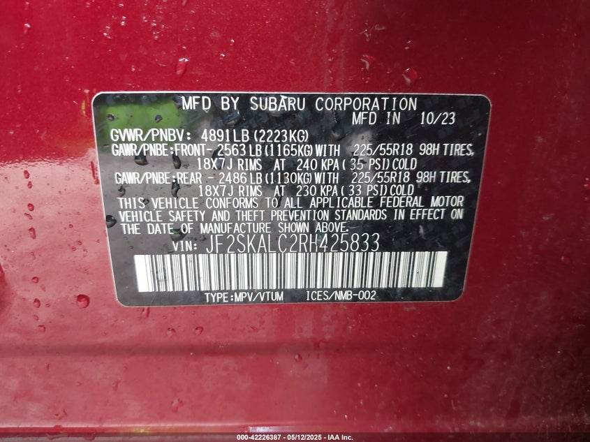 2024 SUBARU FORESTER LIMITED - JF2SKALC2RH425833