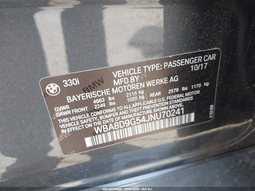 2018 BMW 330I XDRIVE - WBA8D9G54JNU70241