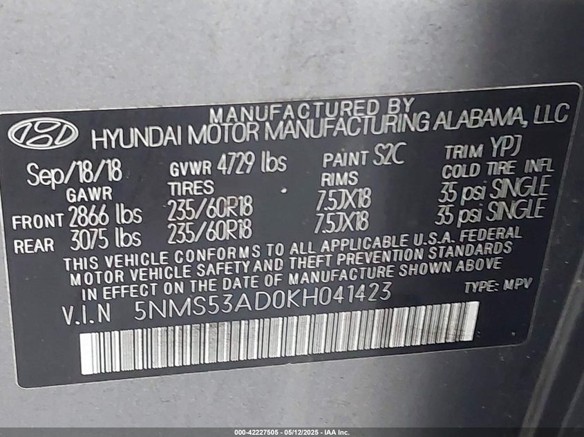 2019 HYUNDAI SANTA FE LIMITED - 5NMS53AD0KH041423