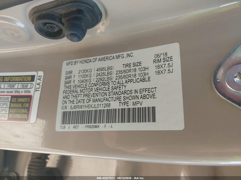 2018 HONDA CR-V EX - 5J6RW1H5XJL011268