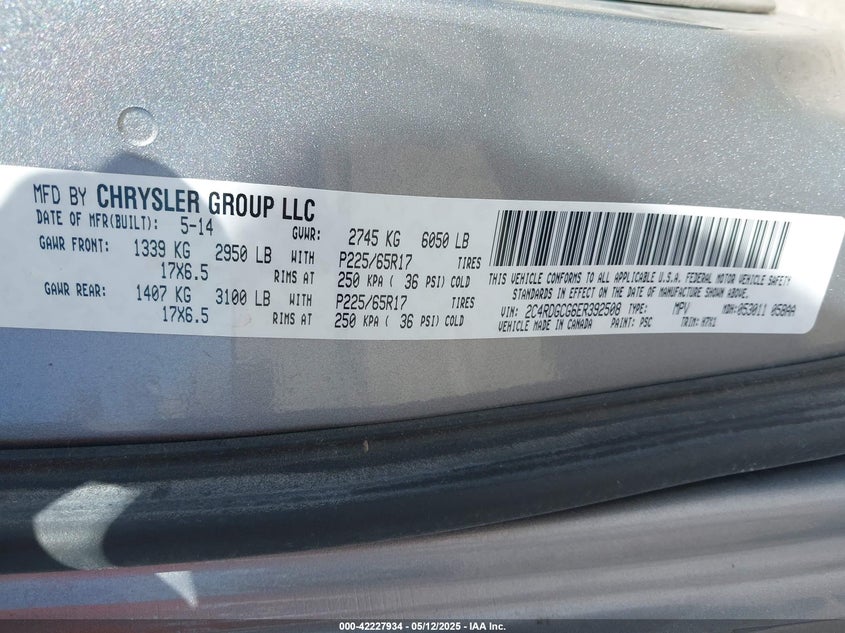 2014 DODGE GRAND CARAVAN SXT - 2C4RDGCG6ER392508