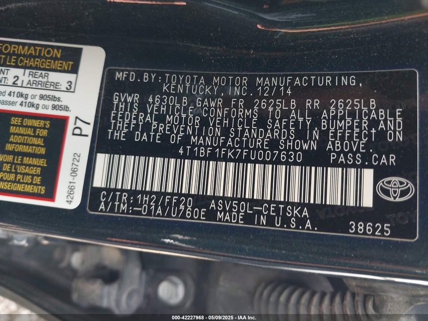 2015 TOYOTA CAMRY SE - 4T1BF1FK7FU007630