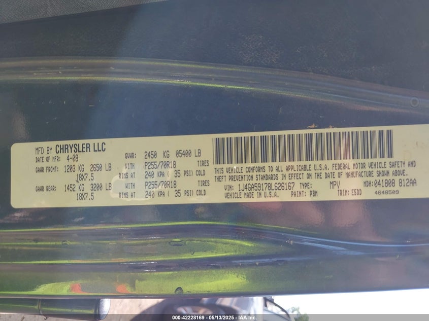 2008 Jeep Wrangler Unlimited Sahara VIN: 1J4GA59178L626167 Lot: 42228169