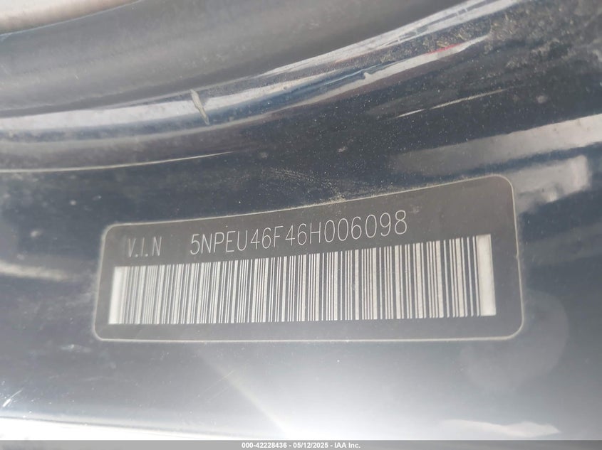 2006 HYUNDAI SONATA VIN: 5NPEU46F46H006098