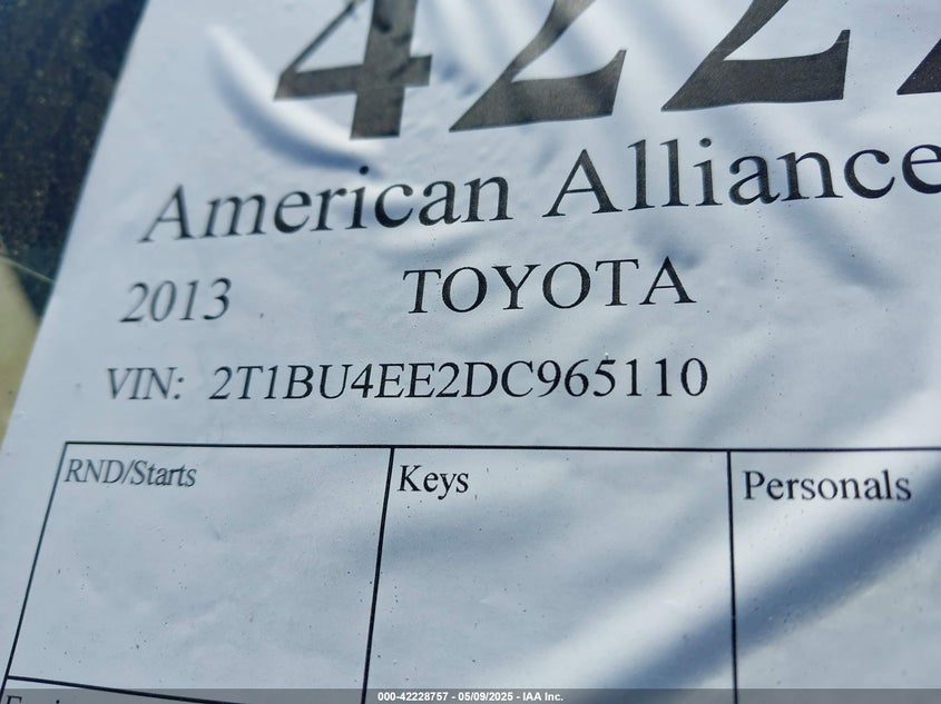 2013 TOYOTA COROLLA LE - 2T1BU4EE2DC965110