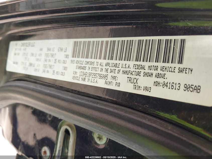 2009 DODGE RAM 1500 VIN: 1D3HB18P29S796005