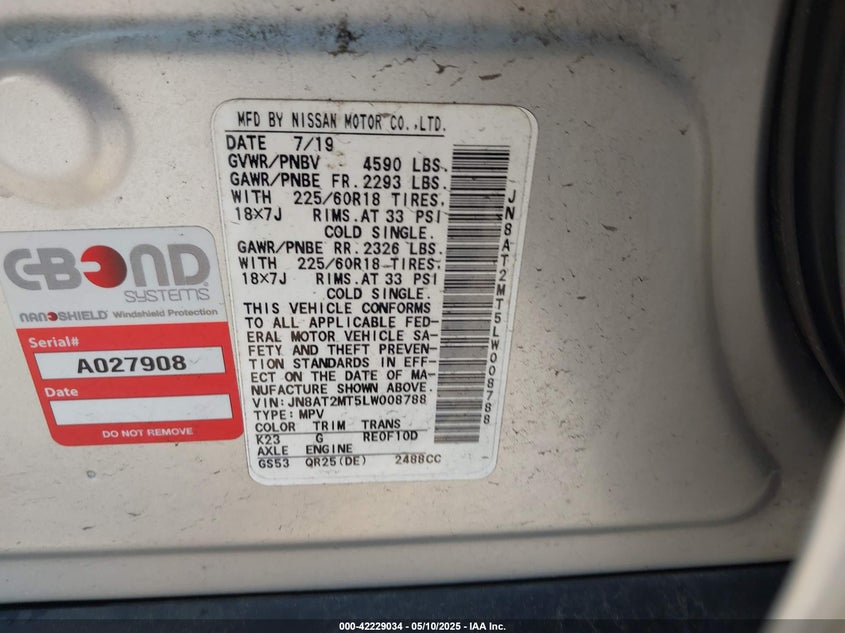 2020 NISSAN ROGUE VIN: JN8AT2MT5LW008788