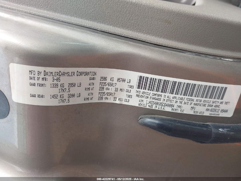 2005 Jeep Grand Cherokee Laredo VIN: 1J4GS48K05C640084 Lot: 42229741