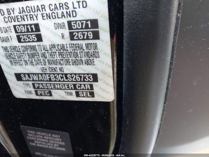 2012 Jaguar Xf VIN: SAJWA0FB3CLS26733 Lot: 42229779