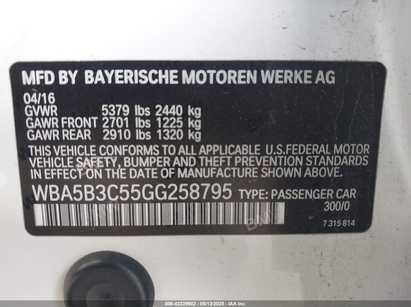 2016 BMW 535I XDRIVE - WBA5B3C55GG258795