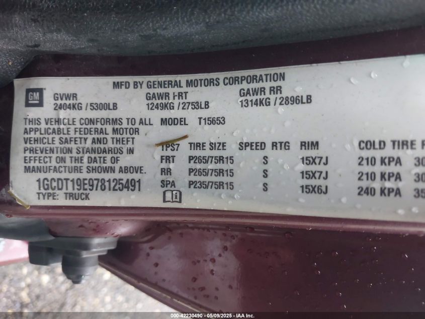 2007 Chevrolet Colorado Lt VIN: 1GCDT19E978125491 Lot: 42230490