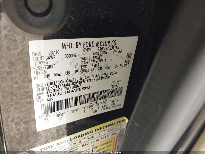 2010 FORD EXPEDITION VIN: 1FMJU1H59AEB53135