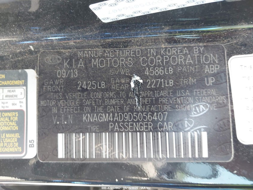 2013 KIA OPTIMA HYBRID EX - KNAGM4AD9D5056407