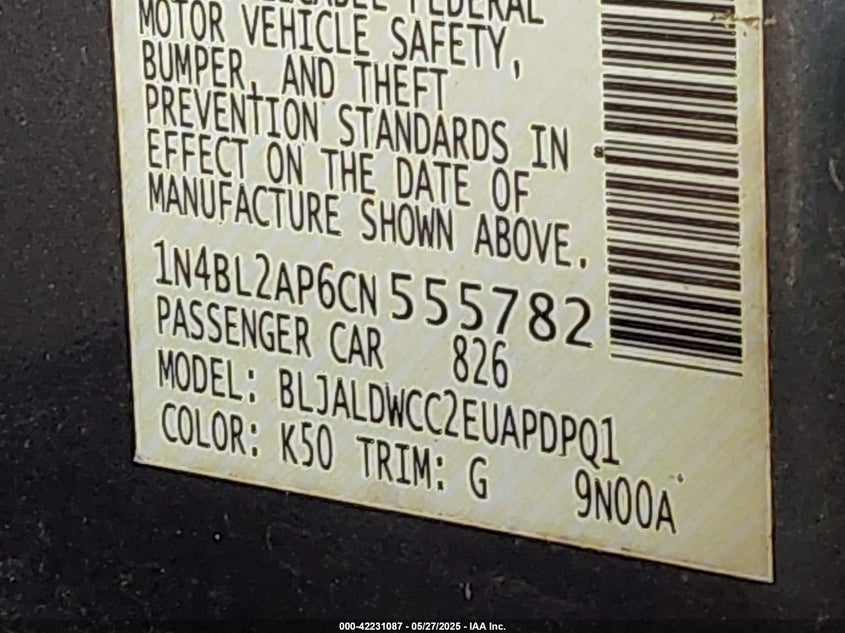 2012 NISSAN ALTIMA VIN: 1N4BL2AP6CN555782
