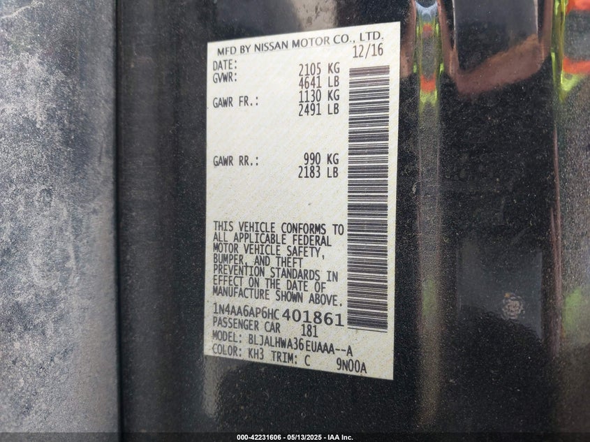 2017 NISSAN MAXIMA 3.5 PLATINUM - 1N4AA6AP6HC401861