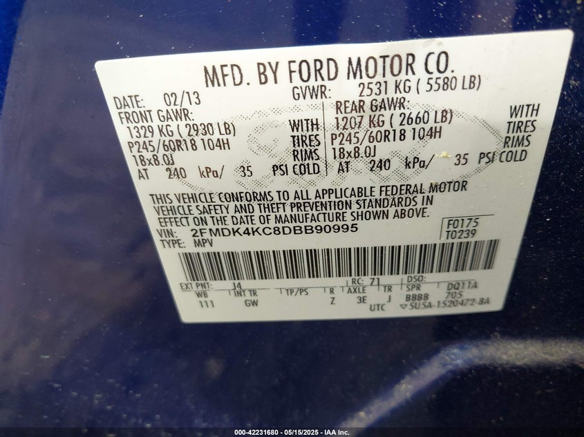 2013 FORD EDGE LIMITED - 2FMDK4KC8DBB90995