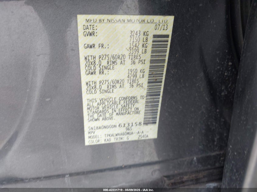 2013 NISSAN ARMADA PLATINUM - 5N1BA0ND0DN613158