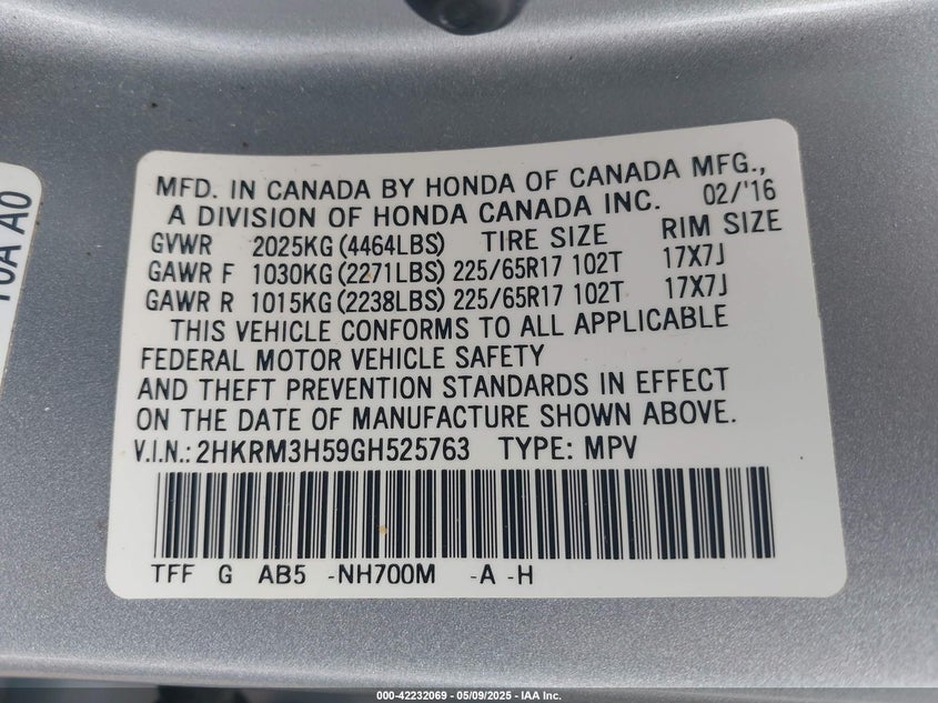 2016 HONDA CR-V EX - 2HKRM3H59GH525763