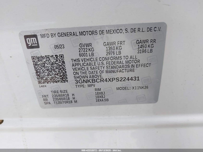VIN 3GNKBCR4XPS224431 2023 CHEVROLET BLAZER FWD 2LT