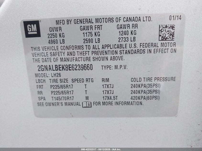 2014 CHEVROLET EQUINOX 1LT - 2GNALBEK8E6239660