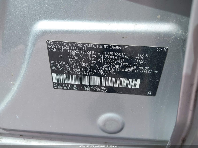 2015 TOYOTA RAV4 LE - 2T3ZFREV3FW148372