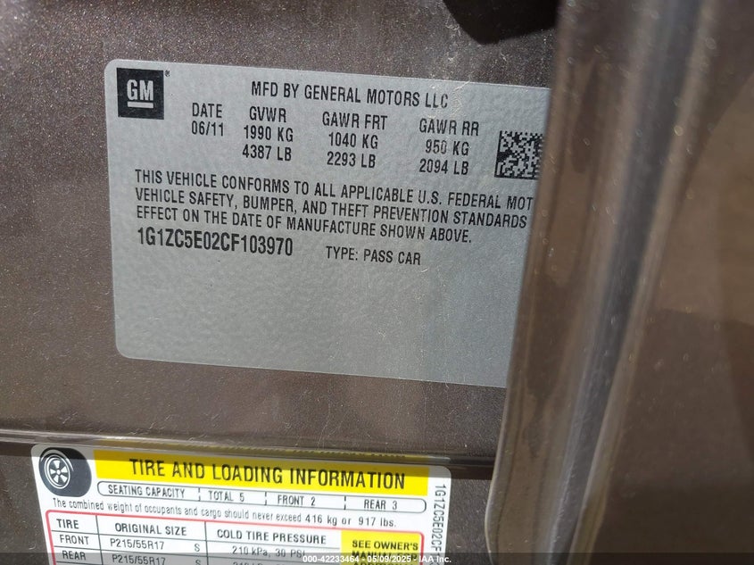 2012 CHEVROLET MALIBU VIN: 1G1ZC5E02CF103970