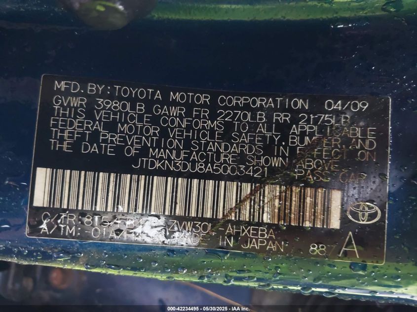 2010 Toyota Prius Iii VIN: JTDKN3DU8A5003421 Lot: 42234495