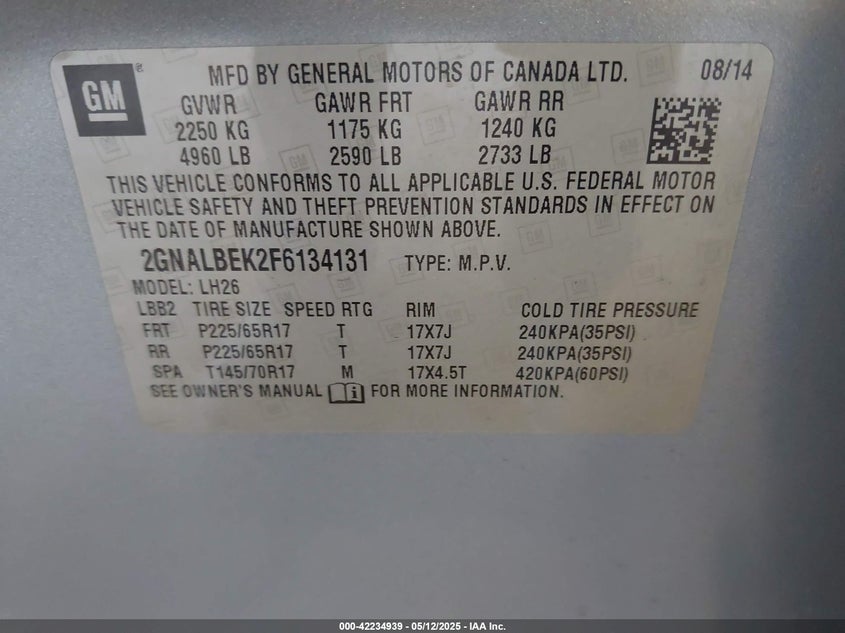 2015 CHEVROLET EQUINOX 1LT - 2GNALBEK2F6134131