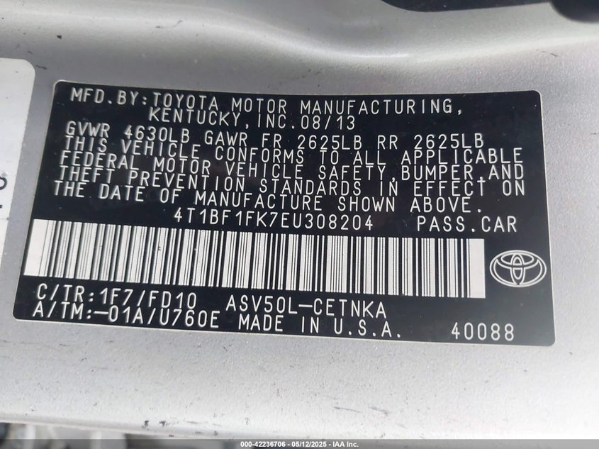 2014 TOYOTA CAMRY LE - 4T1BF1FK7EU308204