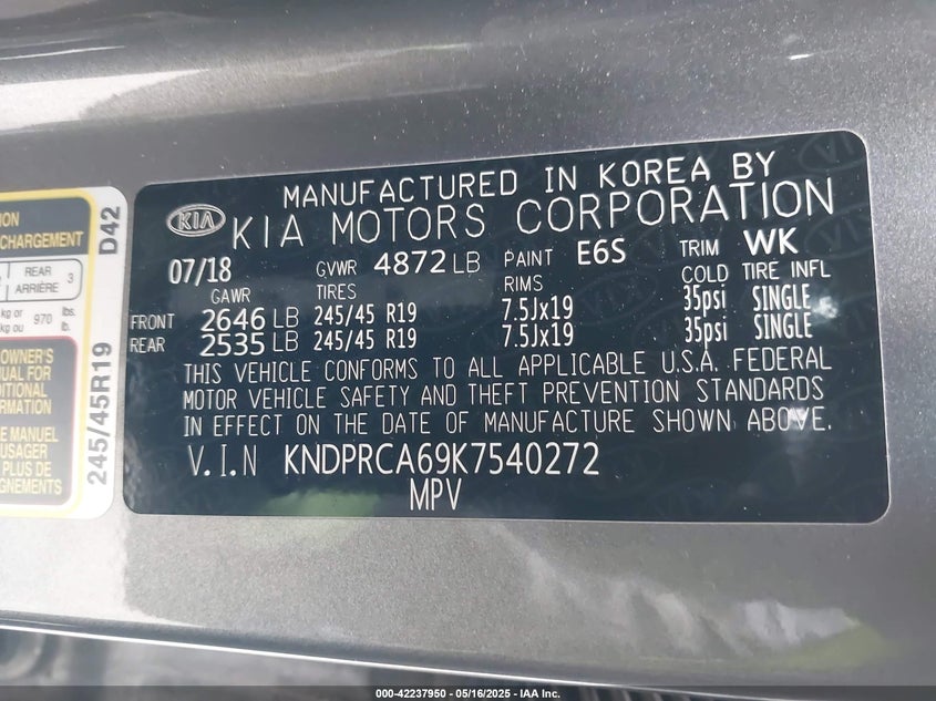 2019 KIA SPORTAGE SX TURBO - KNDPRCA69K7540272