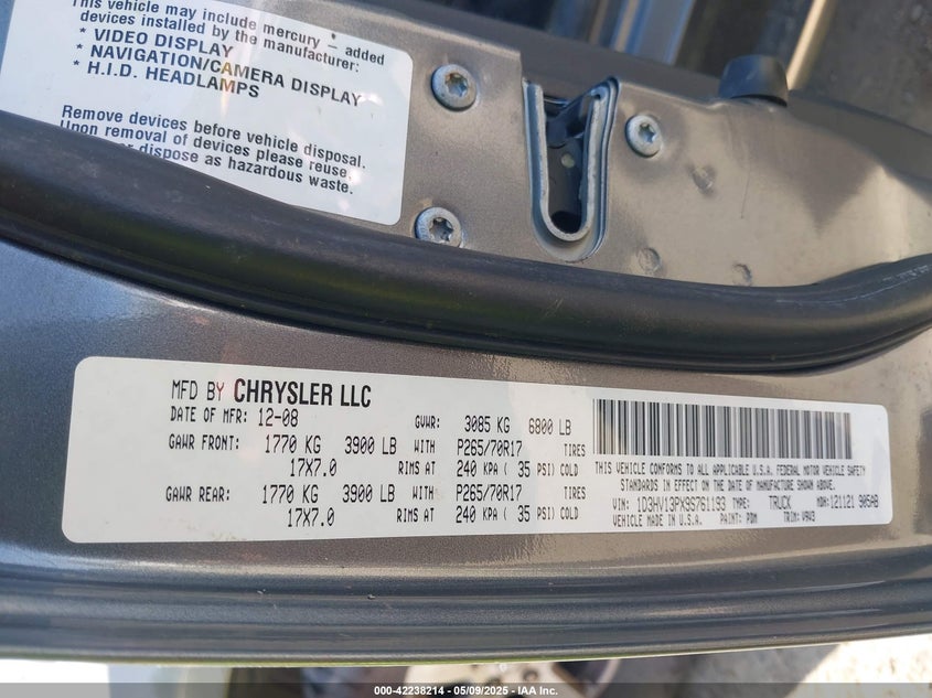 2009 DODGE RAM 1500 VIN: 1D3HV13PX9S761193