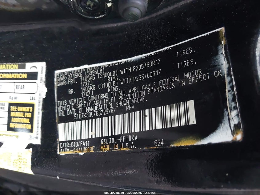 5TDZK3DC7GS729787 2016 TOYOTA SIENNA photo no. 9