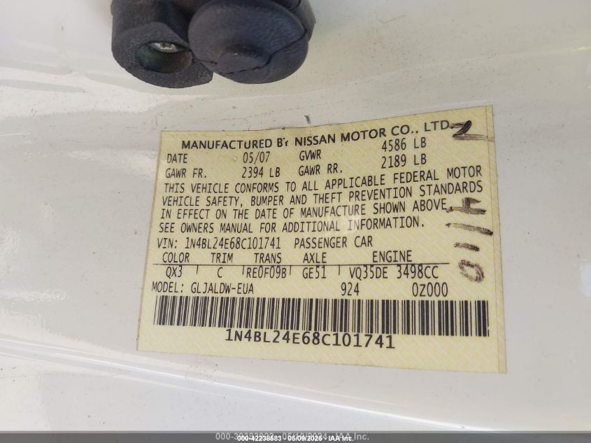 2008 Nissan Altima 3.5 Se VIN: 1N4BL24E68C101741 Lot: 42238583