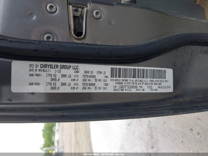 1C6RD7FT5CS205268 2012 RAM 1500 photo no. 9