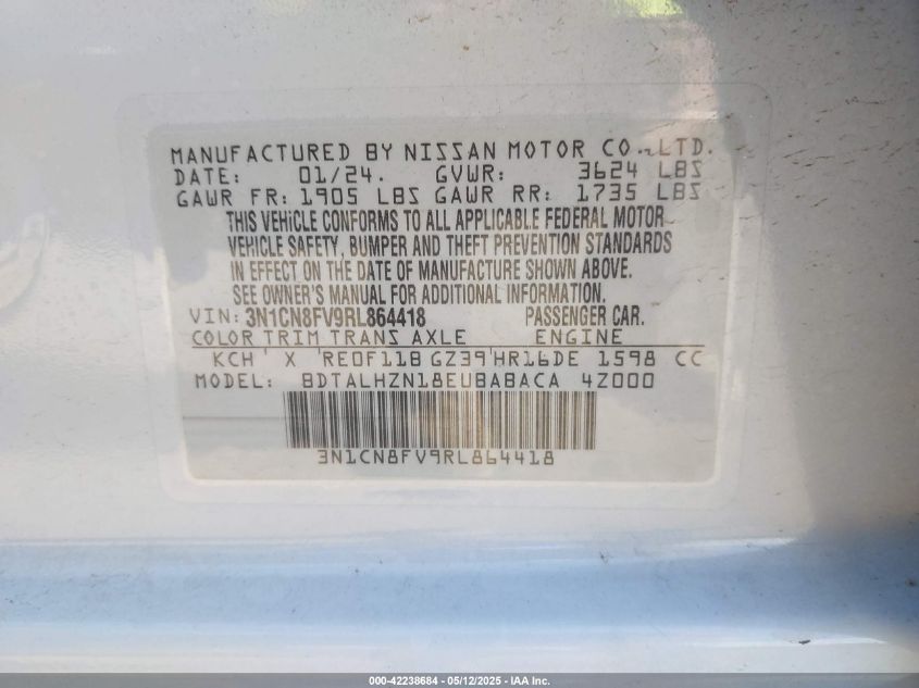 2024 NISSAN VERSA 1.6 SR - 3N1CN8FV9RL864418