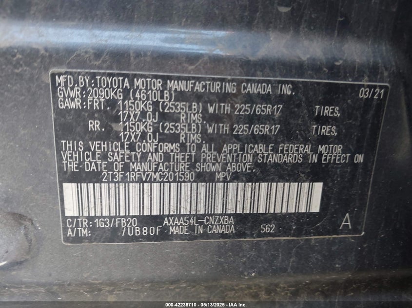 2021 TOYOTA RAV4 LE - 2T3F1RFV7MC201590