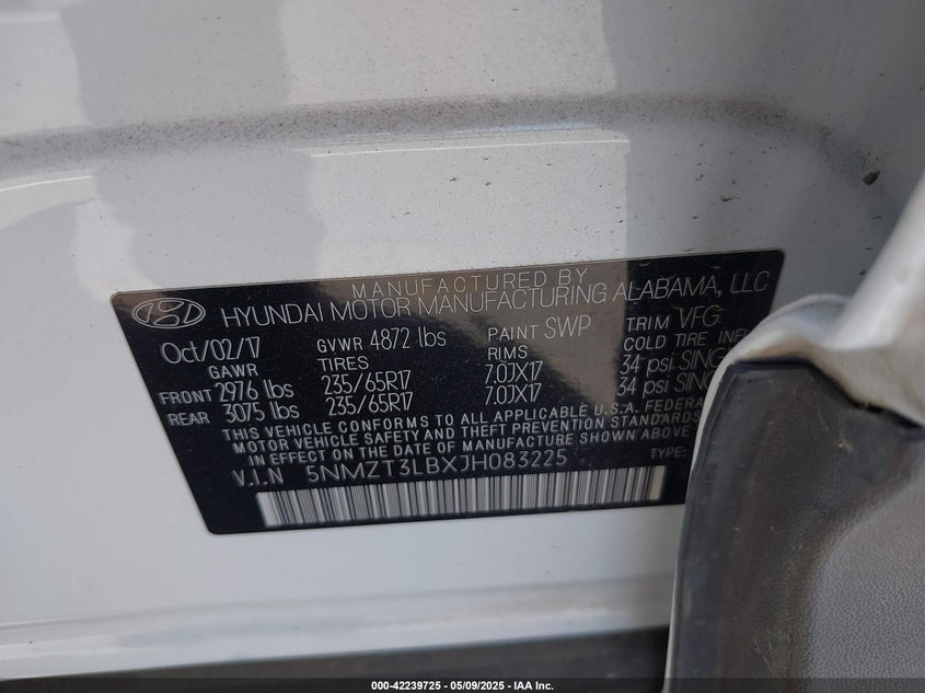 2018 HYUNDAI SANTA FE SPORT VIN: 5NMZT3LBXJH083225