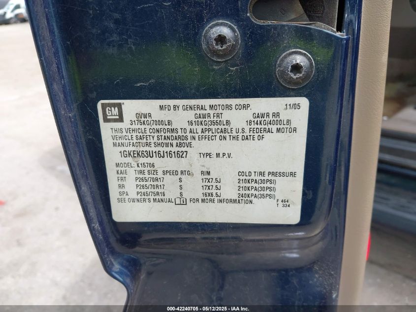 2006 GMC Yukon Denali VIN: 1GKEK63U16J161627 Lot: 42240705
